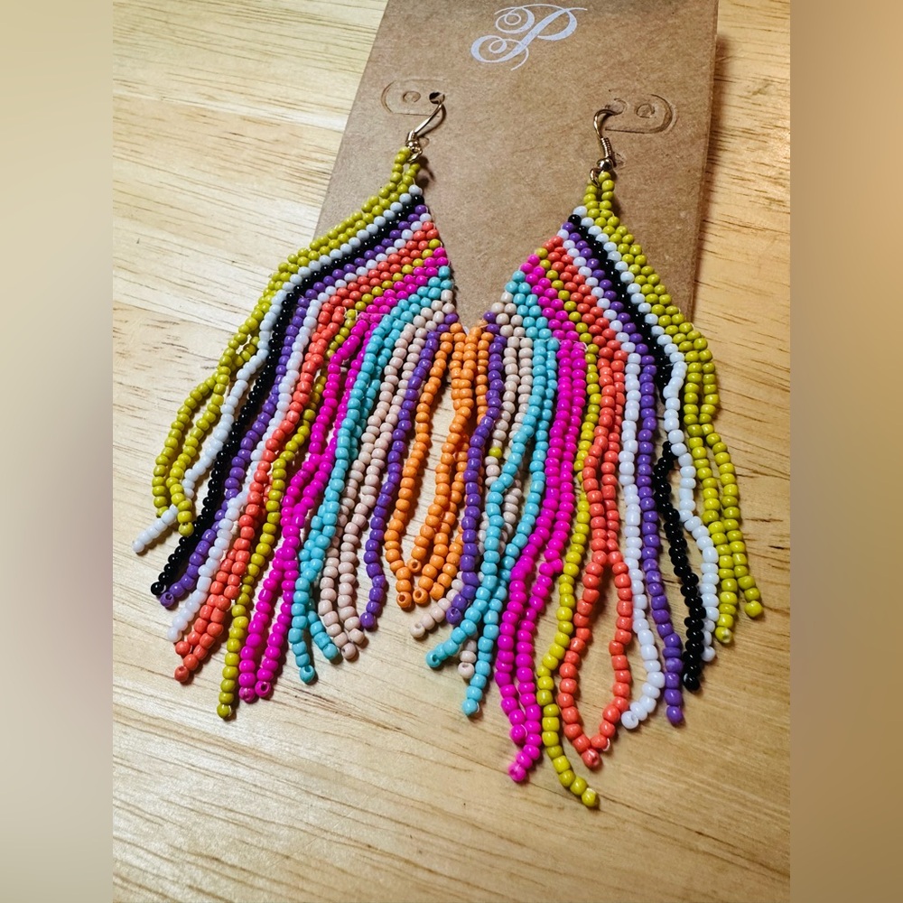 Colorful Beaded Fringe Earrings